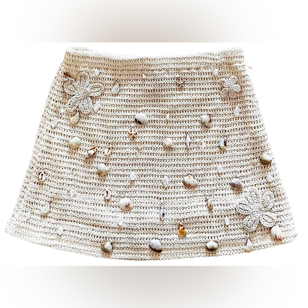 NEW blue b Cream Crochet Allover Shell Seashell Crystal Tank Top Mini Skirt Set - Picture 4 of 5